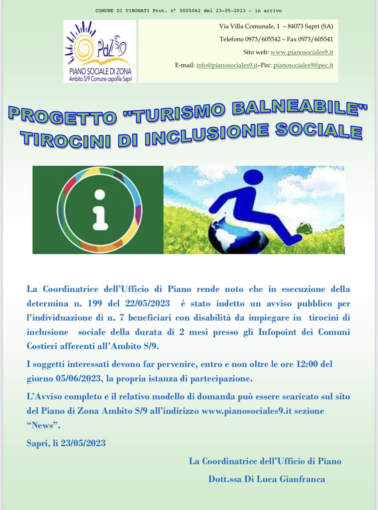 Piano di Zona S9 - TIROCINI DI INCLUSIONE - PROGETTO REGIONALE “TURISMO BALNEABILE”